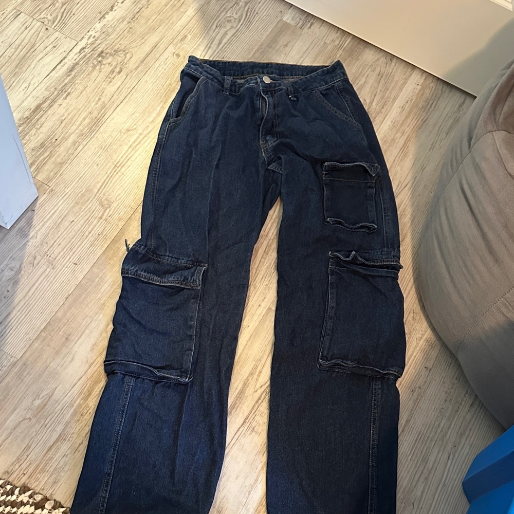 SHEIN Men's Dark Blue Relaxed Cargo Jeans